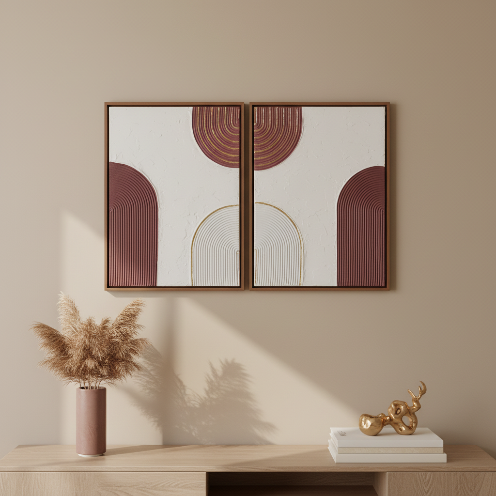 DUO TABLEAU, DYPTIQUE MODERNE ART EN PLATRE TEXTURE LOEV DECO