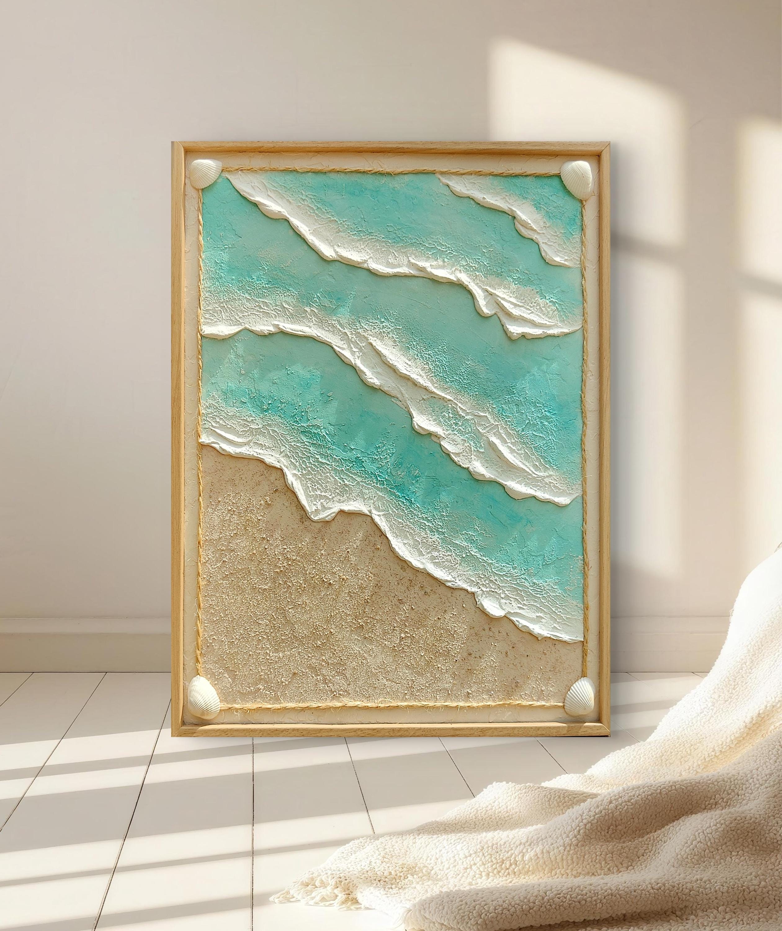 TABLEAU EN RELIEF PLATRE TEXTURE EFFET PLAGE
