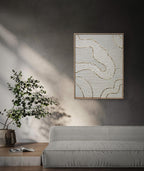 Tableau relief blanc doré texture organique 30x40cm art mural encadré premium