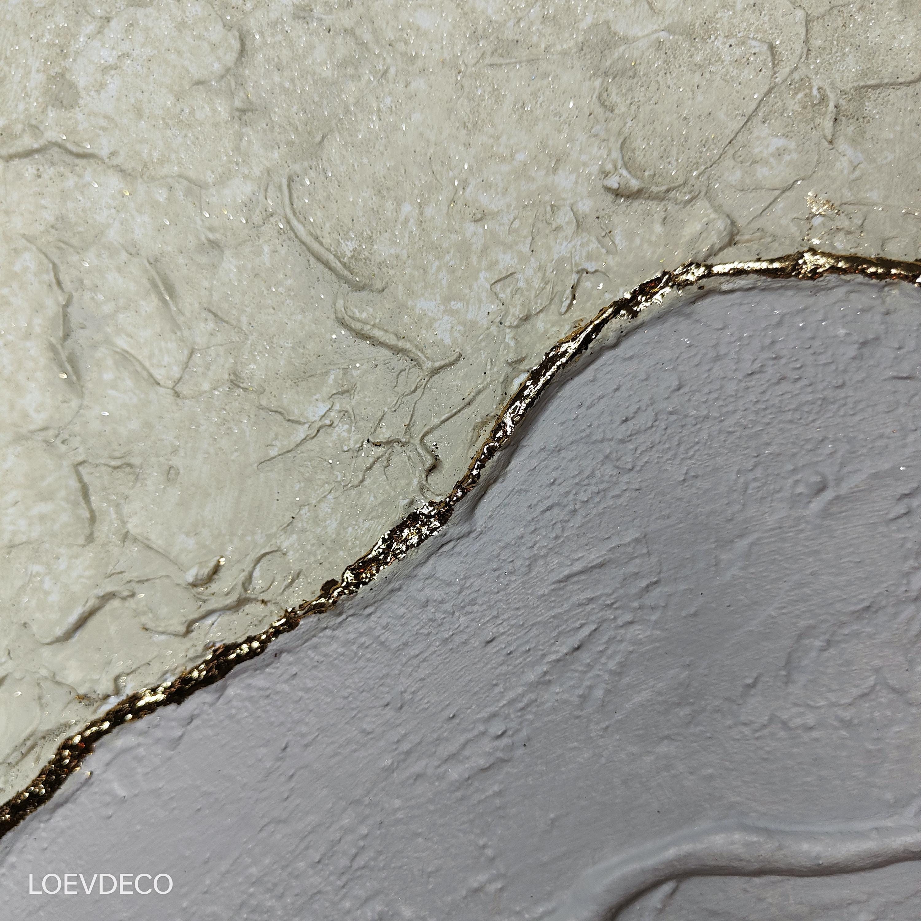 Diptyque peinture texturée beige or relief plâtre brillance 40x50cm premium