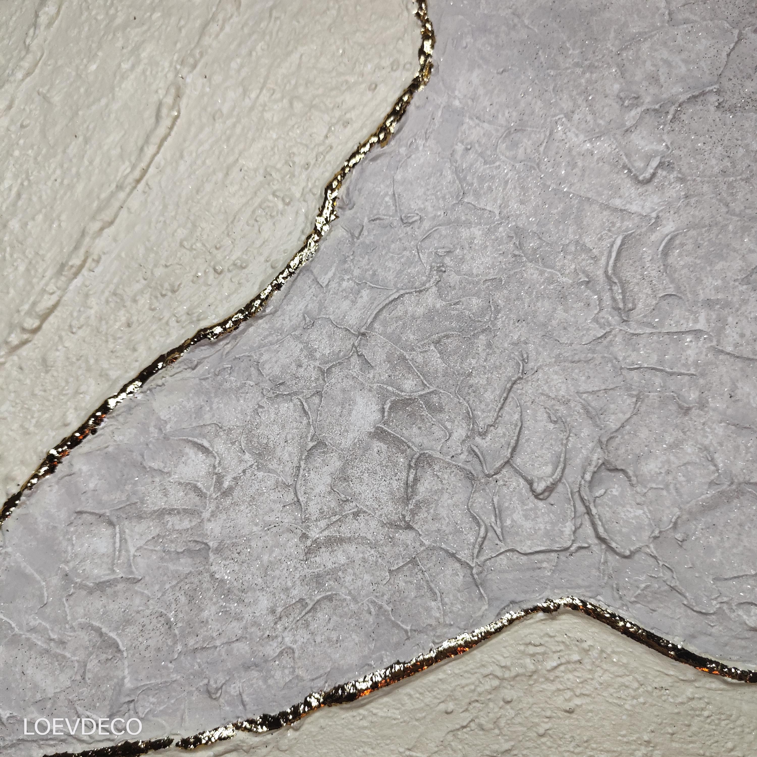 2 tableaux décoratifs beige or relief brillance fait main 40x50cm cadre inclus