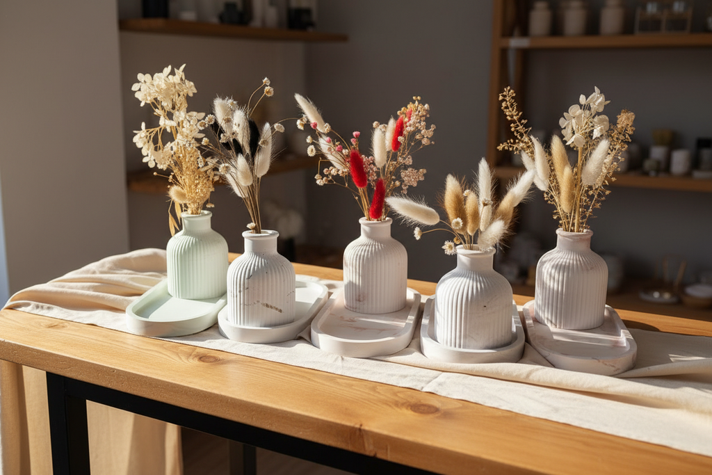 Plateau Vase Céramique Texturé + Fleurs Séchées - 5 Couleurs LOEV