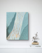 Tableau texturé vert or relief organique 24x29cm encadré fait main LOEV DECO