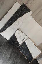Tableau texturé noir blanc or vagues relief -  dimension sur mesure - Art mural élégant décoration intérieure cadre en bois ou noir

