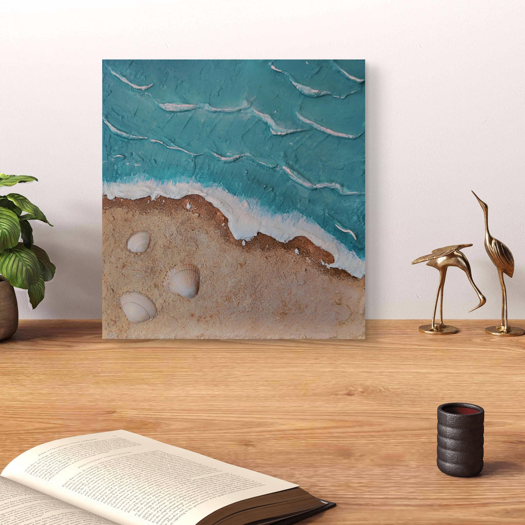
Détail relief plâtre texture plage 20x20cm art mural bord de mer