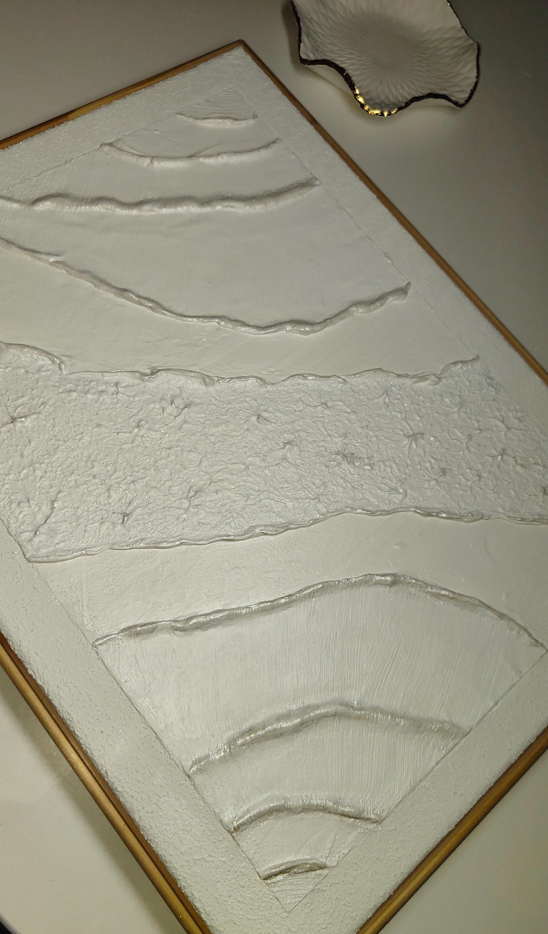 Art texturé blanc iridescent relief élégant 30x40cm décoration murale cadre LOEV