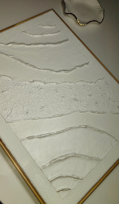 Art texturé blanc iridescent relief élégant 30x40cm décoration murale cadre LOEV