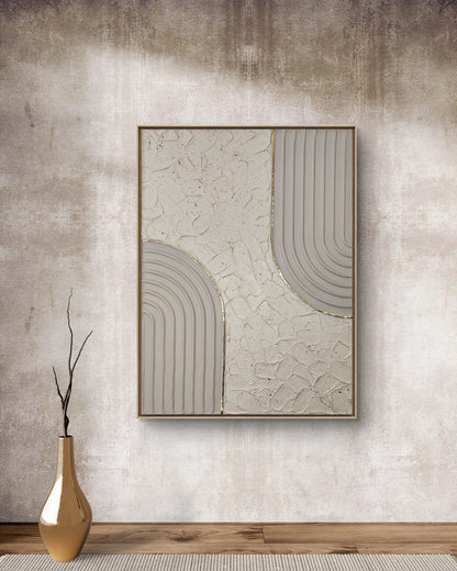 Tableau beige or relief artisanal 30x40cm texture fait main France LOEV
