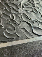 Tableau en relief noir argent 30x40 cm - Détail texture plâtre artisanal - Décoration murale moderne cadre inclus
