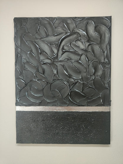 Tableau en relief noir argent 30x40 cm - Art mural texturé moderne pièce unique - Décoration intérieure élégante sur mesure
