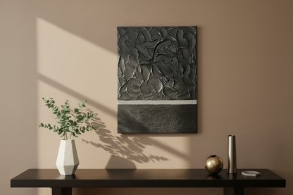 Tableau texturé noir argent relief 30x40 cm pièce unique - Art mural moderne fait main sur mesure - Décoration murale LOEV DECO
