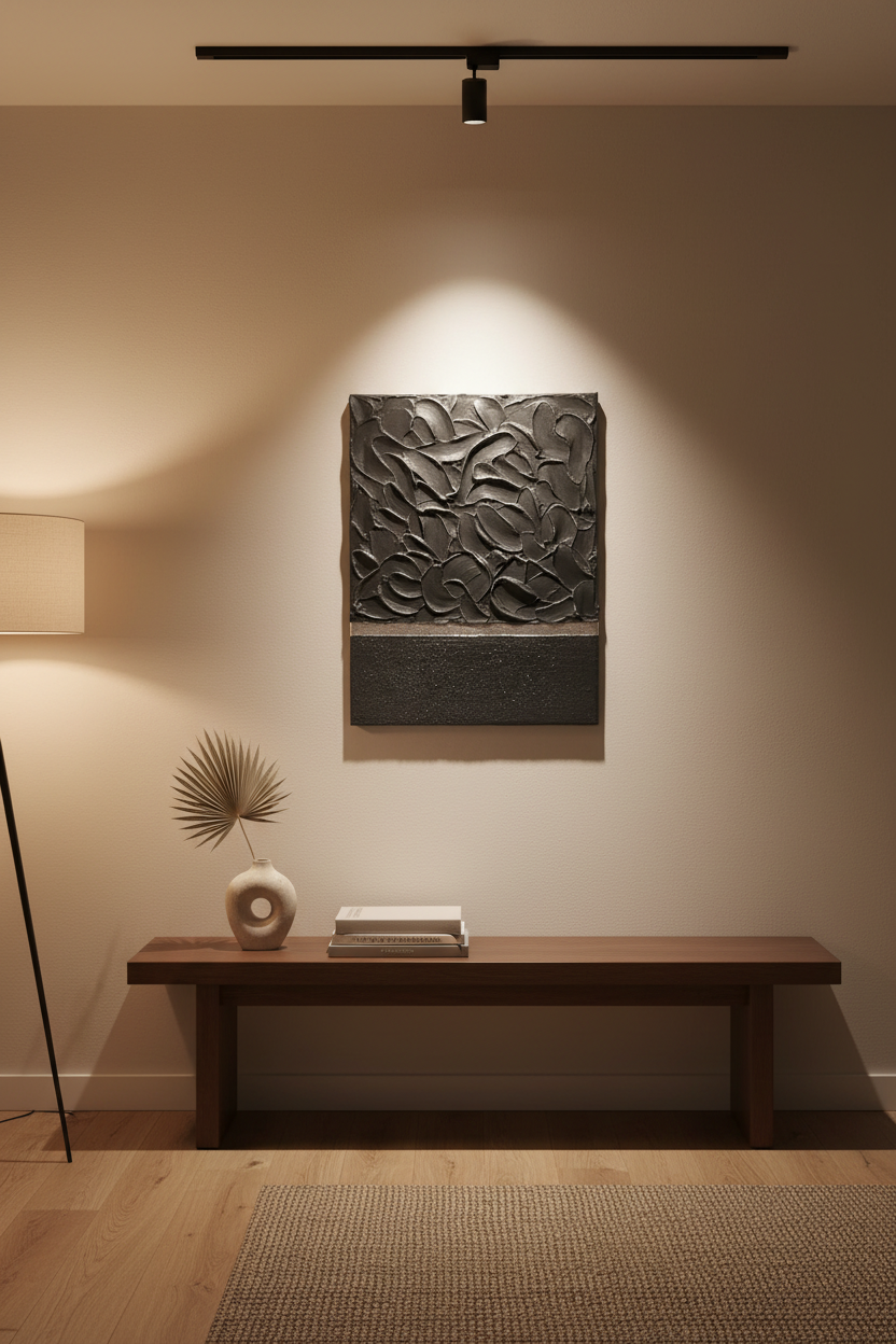 Décoration murale élégante - Tableau texturé noir argent relief 30x40 cm pièce unique - Art mural moderne fait main sur mesure LOEV DECO
