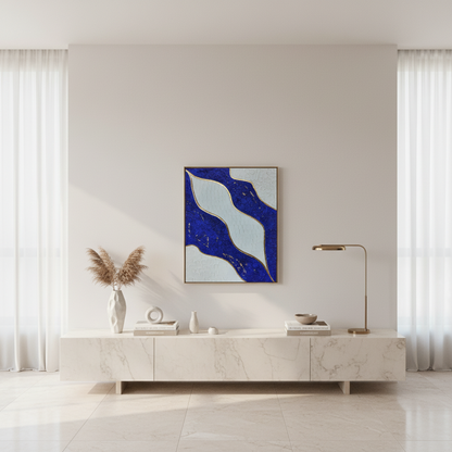 art mural en relief design feuille d'or bleu et blanc LOEV