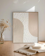 Peinture texturée arches beige blanc relief design 24x30cm cadre noir inclus LOEV