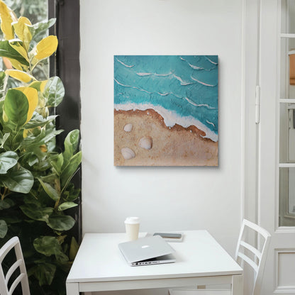 Tableau décoratif plage relief artisanal texture 20x20cm bord de mer