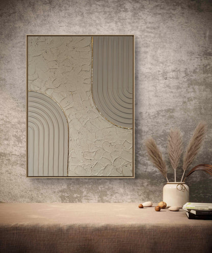 Décoration murale texturée beige doré relief 30x40cm encadré premium