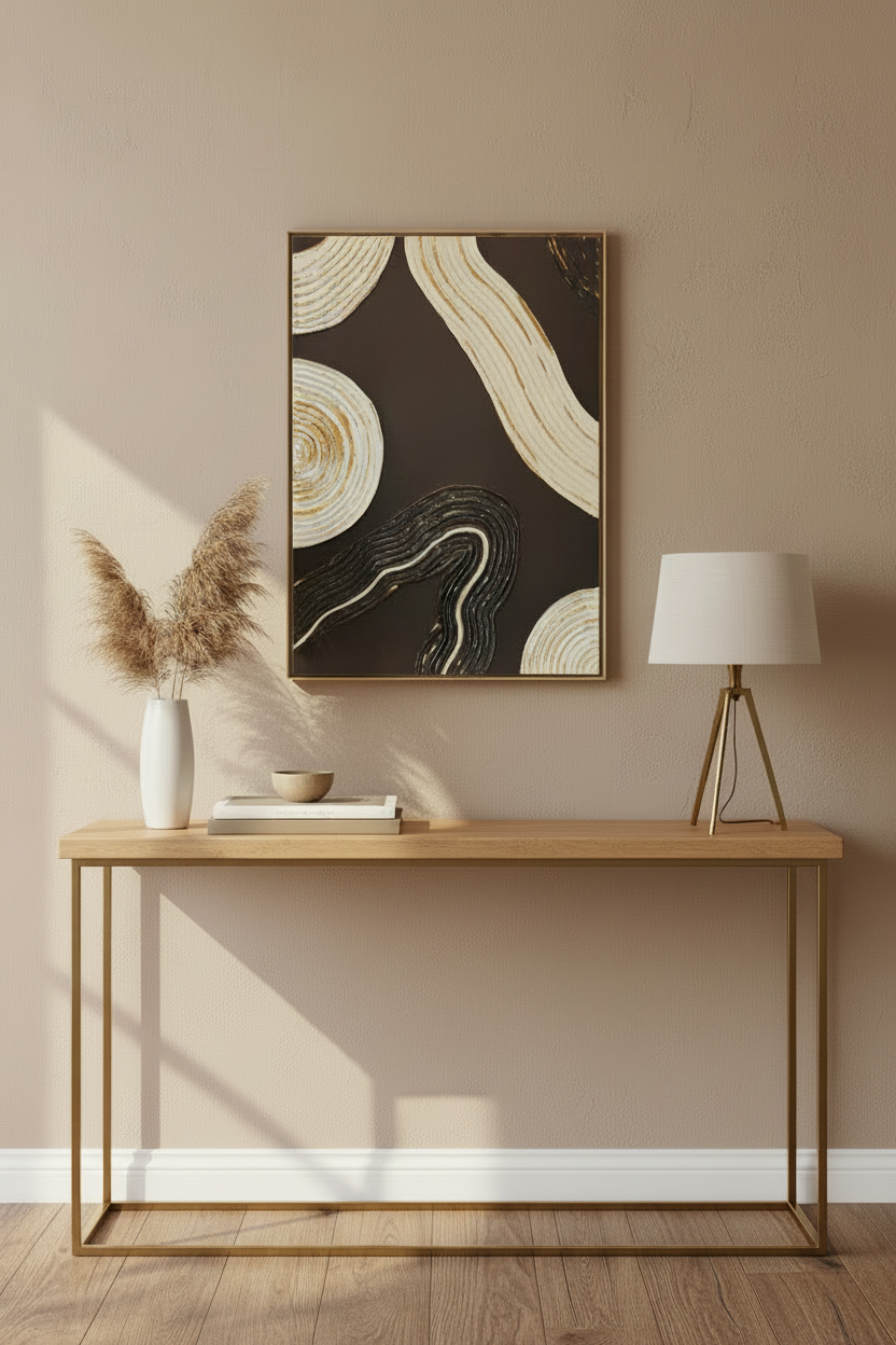 Peinture texturée noir doré relief design 30x40cm cadre noir inclus LOEV