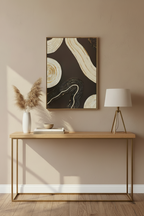 Peinture texturée noir doré relief design 30x40cm cadre noir inclus LOEV