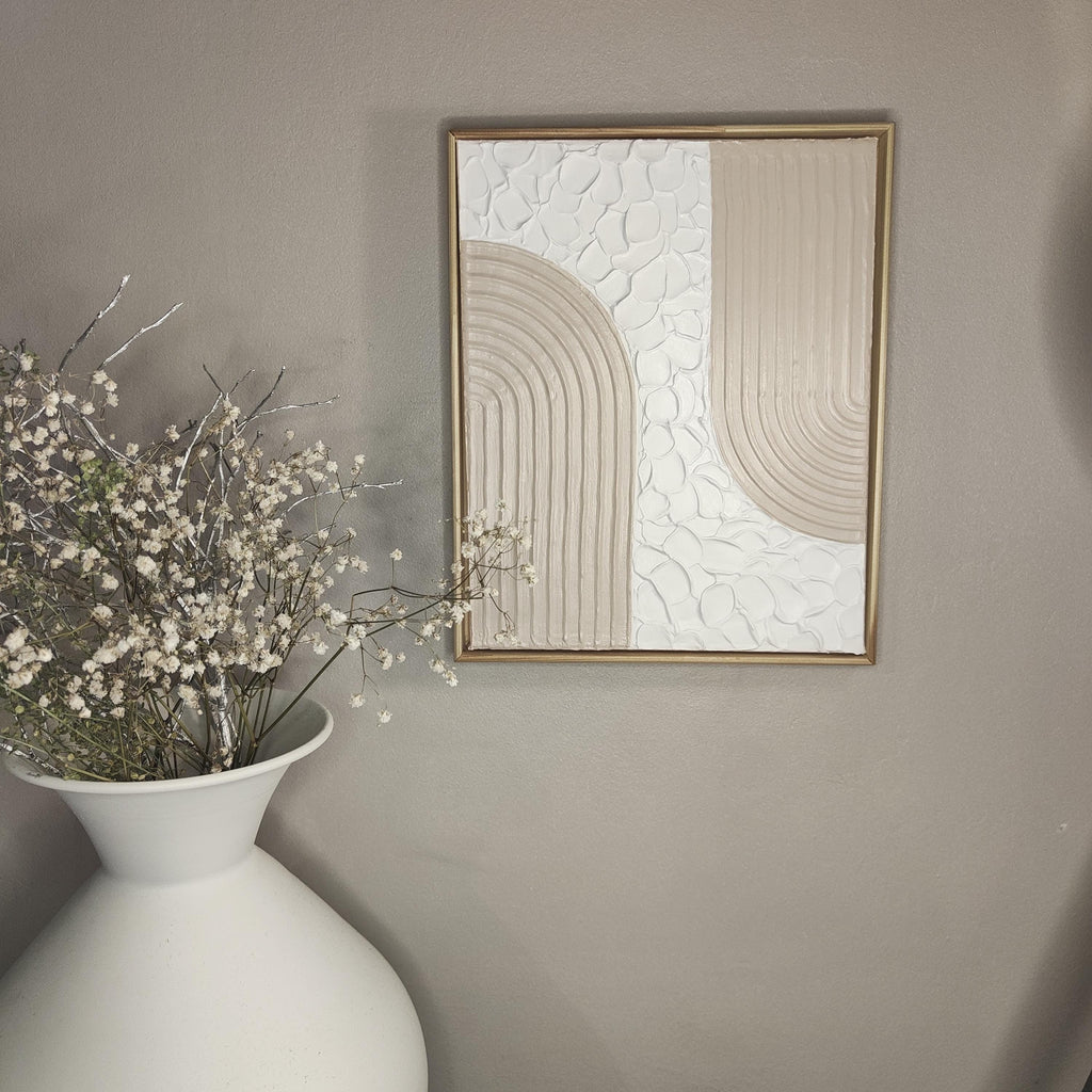 Tableau décoratif arches beige blanc relief artisanal texture fait main 24x30cm