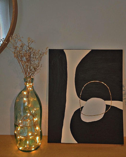 Décoration murale texturée noir beige doré relief organique 40x50cm encadré