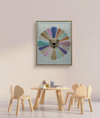 Tableau lion multicolore 24x30 cm cadre bois