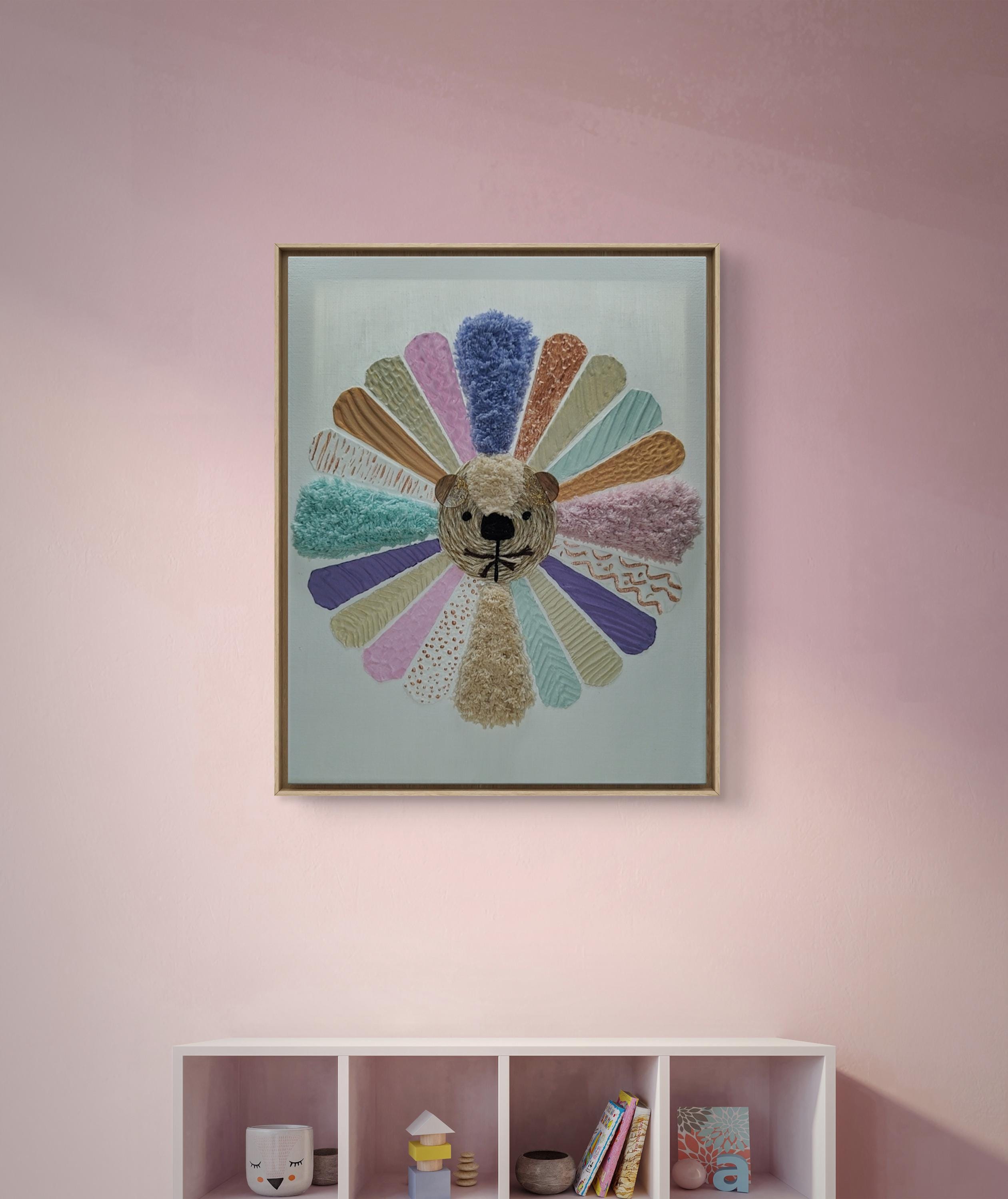 Tableau lion multicolore chambre enfant décoration murale