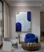 Art mural texturé bleu blanc doré arches relief minimaliste 30x40cm encadré France