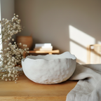 Coupelle Profonde Blanc Cassé Effet Sablé - Bol Décoratif Bords Ondulés Céramique