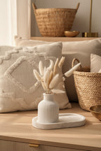Plateau vase céramique texturé taupe pastel avec fleurs séchées - fait main France LOEV DECO
