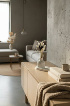Plateau vase céramique texturé blanc argenté avec fleurs séchées - fait main France LOEV DECO
