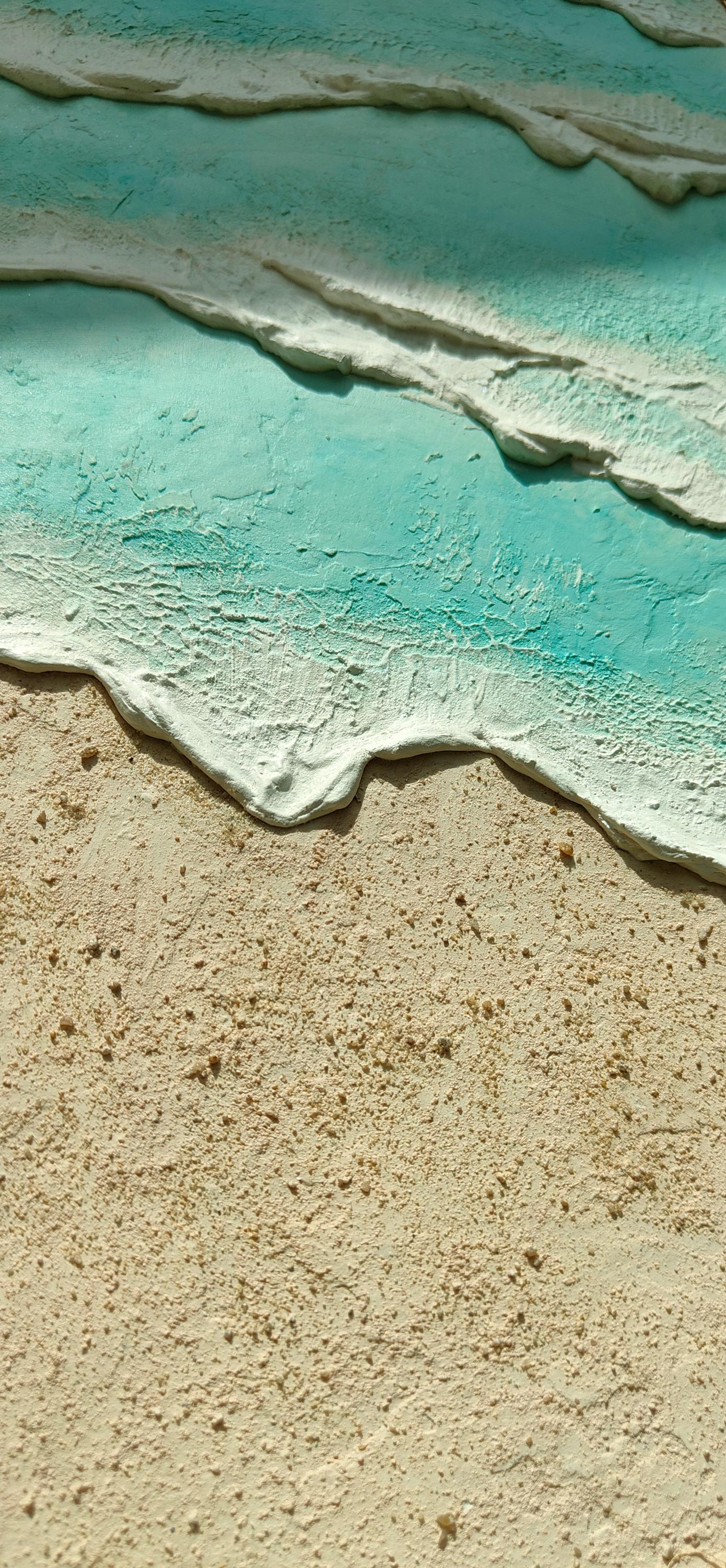 Décoration murale plage - Tableau texturé effet sablé vagues relief 30x40 cm - Art mural moderne sur mesure LOEV DECO
