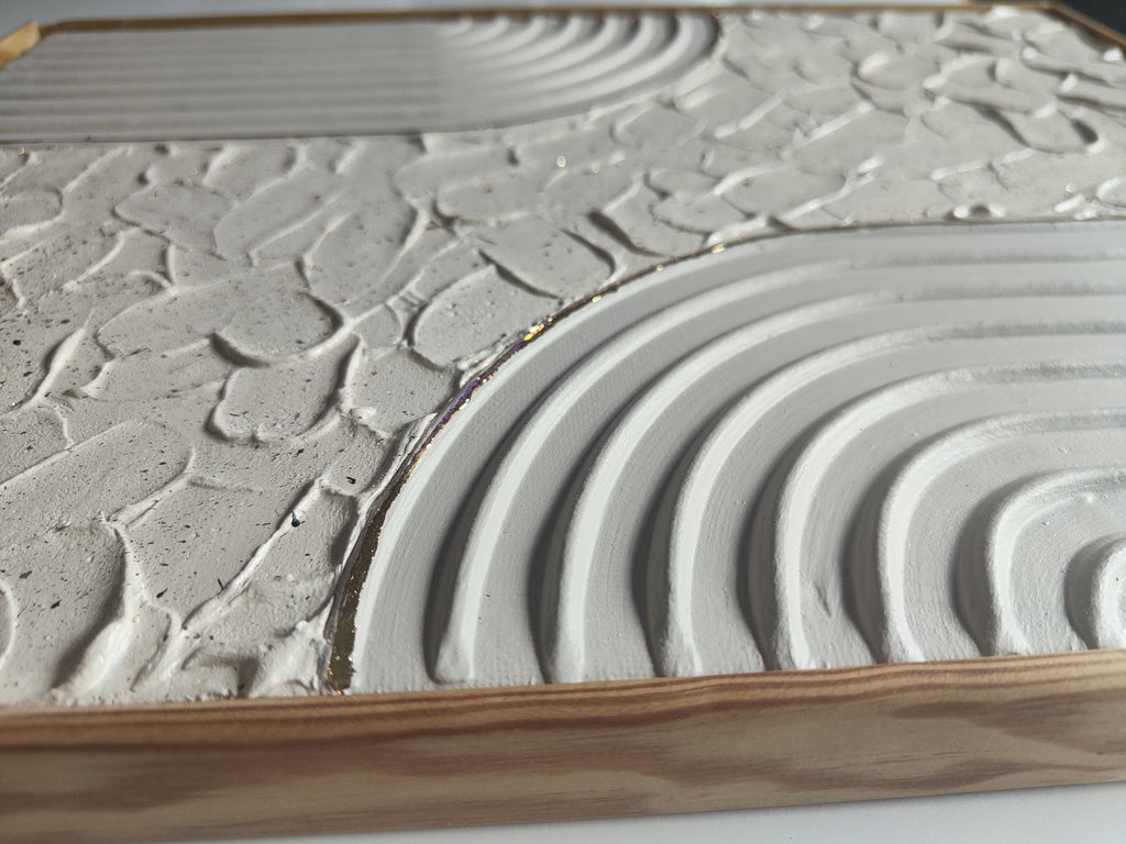 Art texturé beige or relief élégant 30x40cm décoration murale cadre