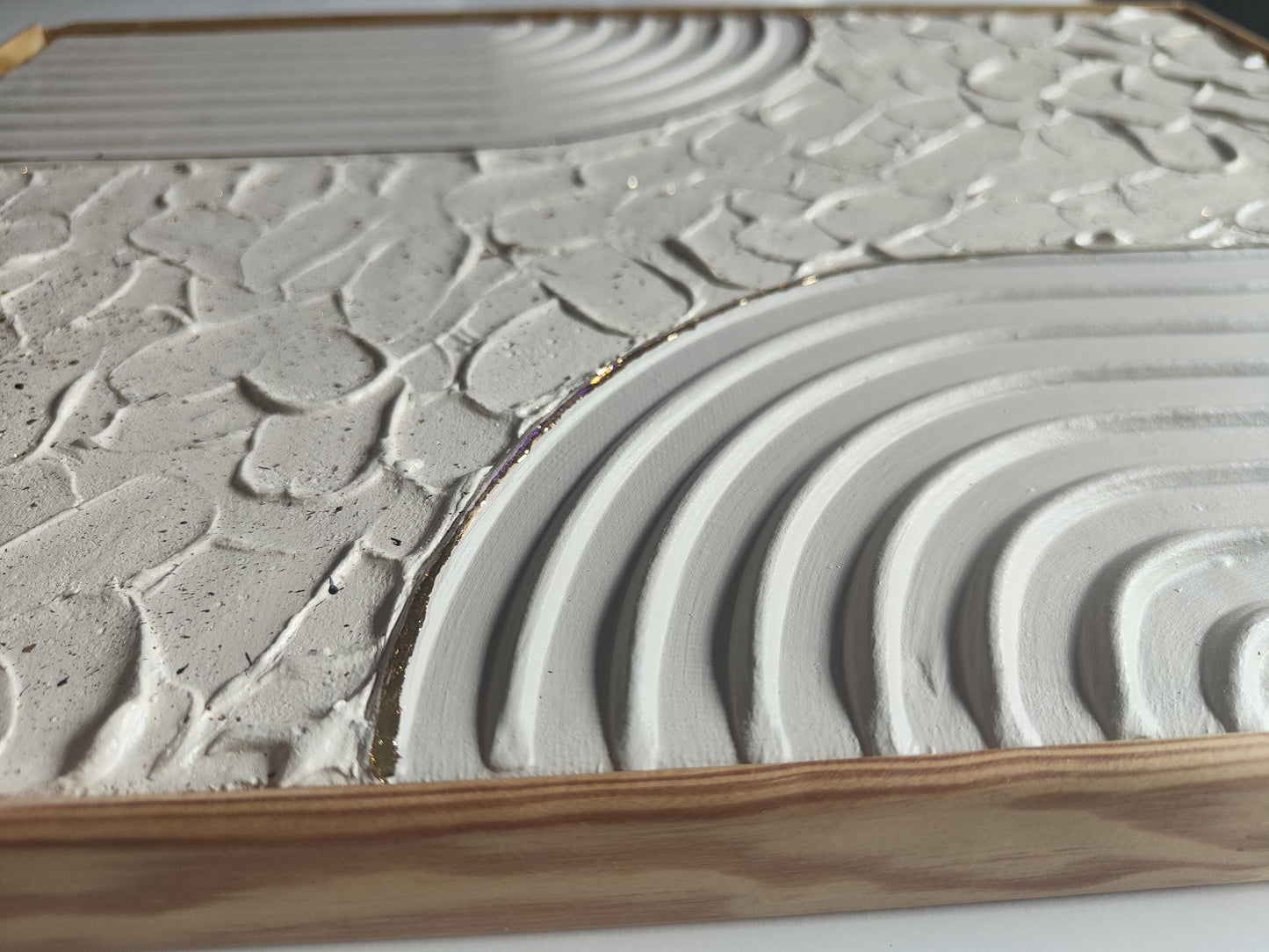 Art texturé beige or relief élégant 30x40cm décoration murale cadre