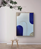 Tableau décoratif bleu blanc or arches relief artisanal texture fait main 30x40cm