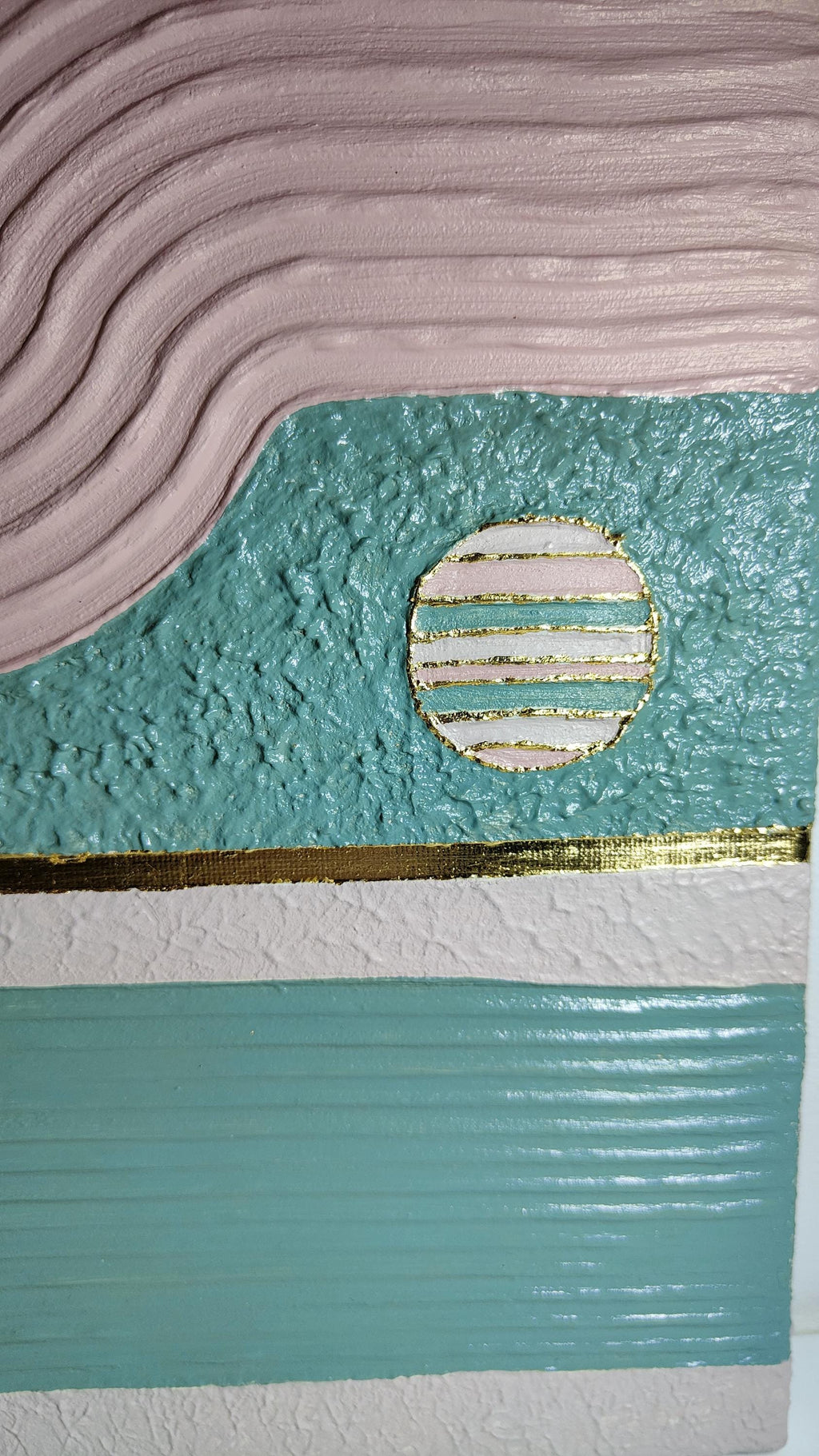 Art mural texturé arches vert rose doré relief minimaliste 24x29cm encadré France