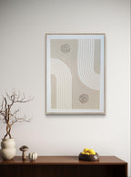 Tableau texturé beige doré arches relief 30x40 cm - vue d'ensemble avec cadre - décoration murale élégante fait main France
