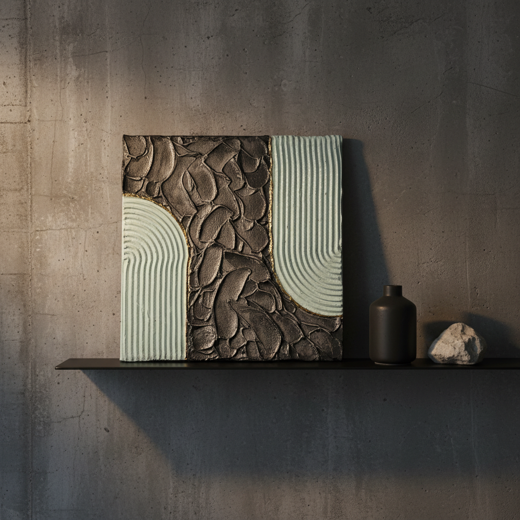 Toile Arche posée sur étagère métal noir style industriel — LOEV DECO