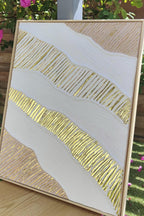 Peinture texturée blanc beige or relief design 40x50cm cadre noir inclus LOEV
