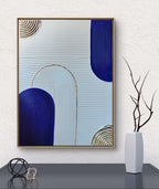 Détail relief plâtre bleu blanc feuille d'or arches texture murale 30x40cm cadre inclus