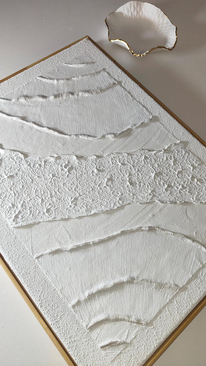 Art mural texturé blanc iridescent relief organique 30x40cm encadré France LOEV