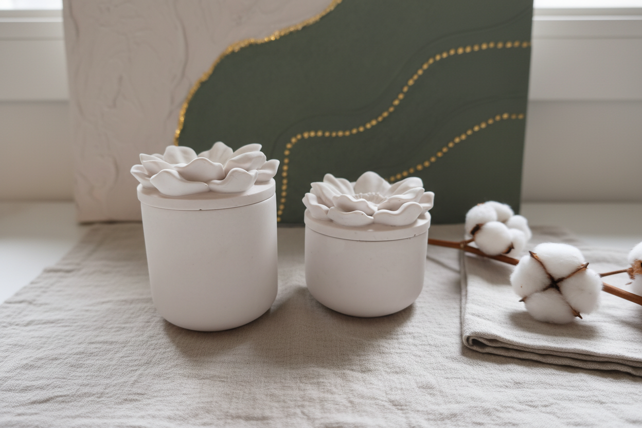 Boîtes céramique fleur lifestyle lin