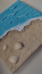 Art mural texturé plage relief turquoise beige 20x20cm encadré France