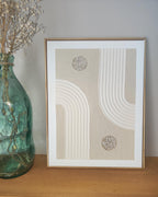 Tableau texturé beige doré arches relief 30x40 cm - mise en situation décoration intérieure - art mural premium cadre inclus

