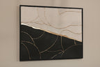 Tableau en relief noir blanc or - Détail texture vagues feuille d'or - Décoration intérieure sur mesure 50x40 cm
