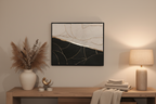 Décoration intérieure moderne - Tableau en relief noir blanc or vagues 50x40 cm fait main sur mesure - Art mural texturé LOEV DECO
