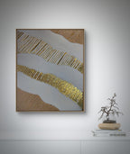 Décoration murale texturée blanc beige doré relief 40x50cm encadré sophistiqué