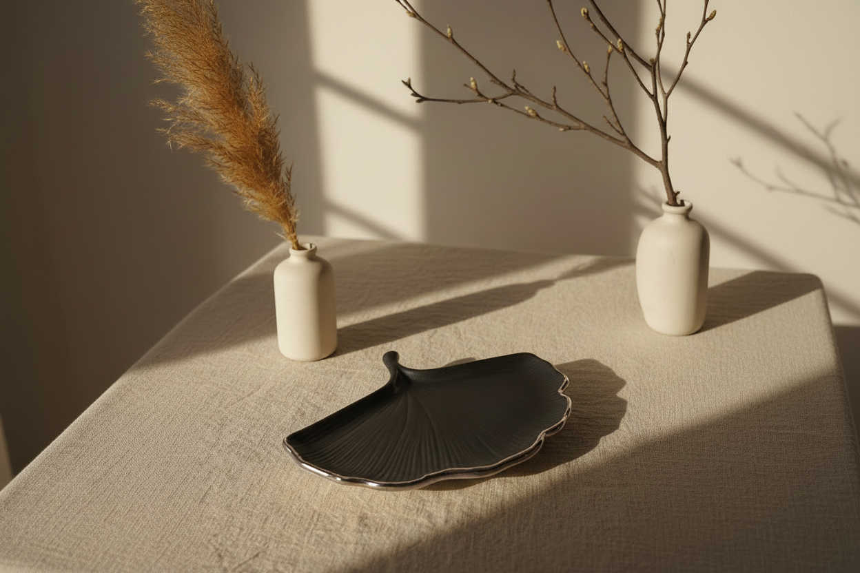 coupelle vide poche feuille -  noir et argenté - accessoire deco bijoux
