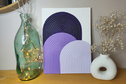 Tableau en relief violet blanc 30x40 cm - Art mural texturé artisanal fait main France - Décoration intérieure élégante LOEV DECO
