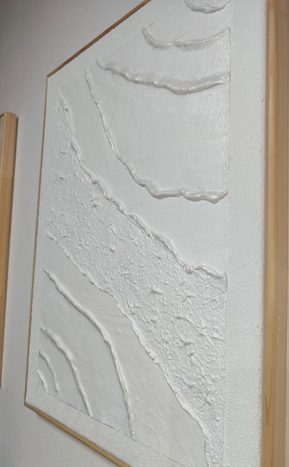 Peinture texturée blanc iridescent relief design 30x40cm cadre bois inclus premium
