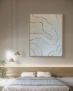 Tableau blanc or relief artisanal 30x40cm texture fait main France LOEV